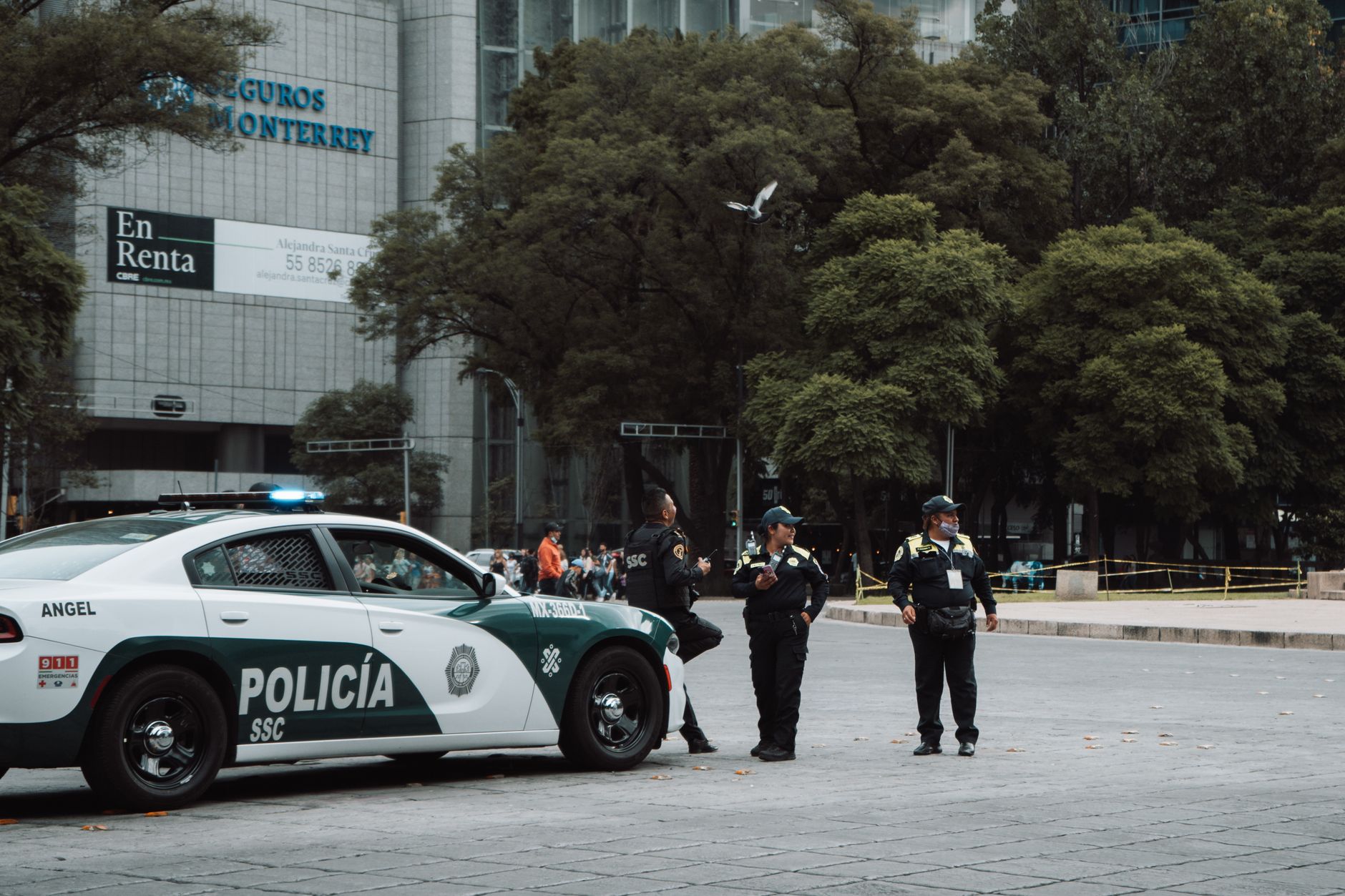 Policía local patrullando en zona urbana